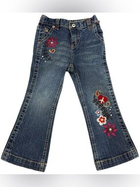 Paris Blues Vintage Jeans Girls 4T Blue Flower Embroidered Y2K Flare